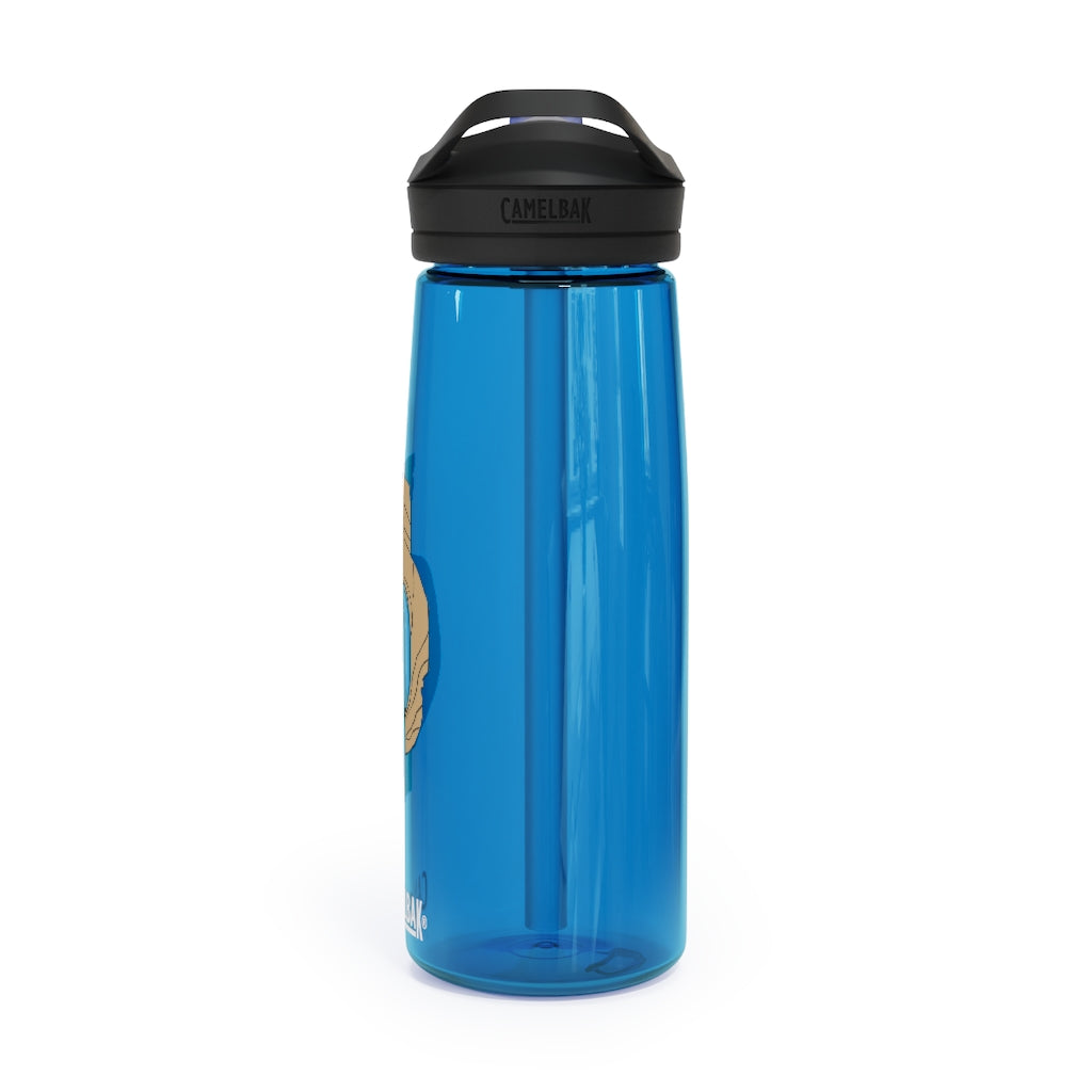 CamelBak Eddy® Water Bottle in Rock with Water design, available in 20oz and 25oz sizes, featuring a spill-proof biting valve and easy-carry handle.